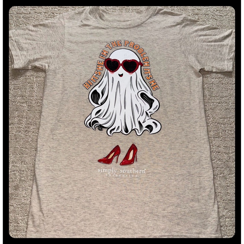 Simply Southern T-Shirt Kids Youth Small Tan Ghost Swiftie Halloween Tee